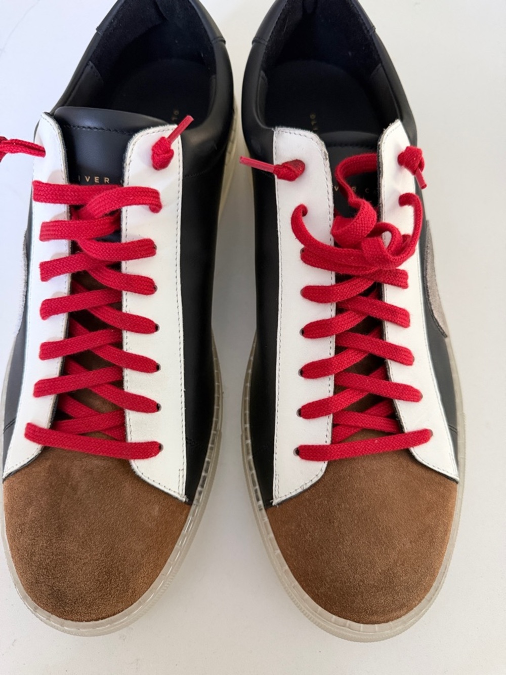Oliver Cabell Black White Brown Sneakers with Red Laces
